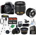 thumbnail image 1 of Cámara Réflex NIKON D3300 DX - Versión Int. + Lente AF-P 18-55 Mm + Lente 50 Mm 1.8 D + KIT Inicio + 2 Tarjetas SD 16 Gb + Lector + Estuche + Angular + TELE + FLASH, 1 of 1
