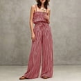 thumbnail image 7 of Womens Two Piece Outfit Spaghetti Strap Tube Top High Waist Belted Wide Leg Pants with Pockets Solid Color Vacation Set Wine XL(XL), 7 of 7