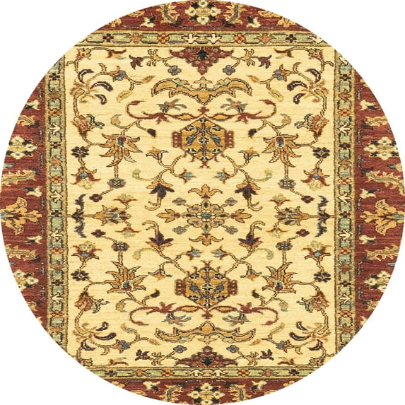 Ahgly Company Indoor Round Abstract Chrome Gold Yellow Abstract Area Rugs, 6' Round