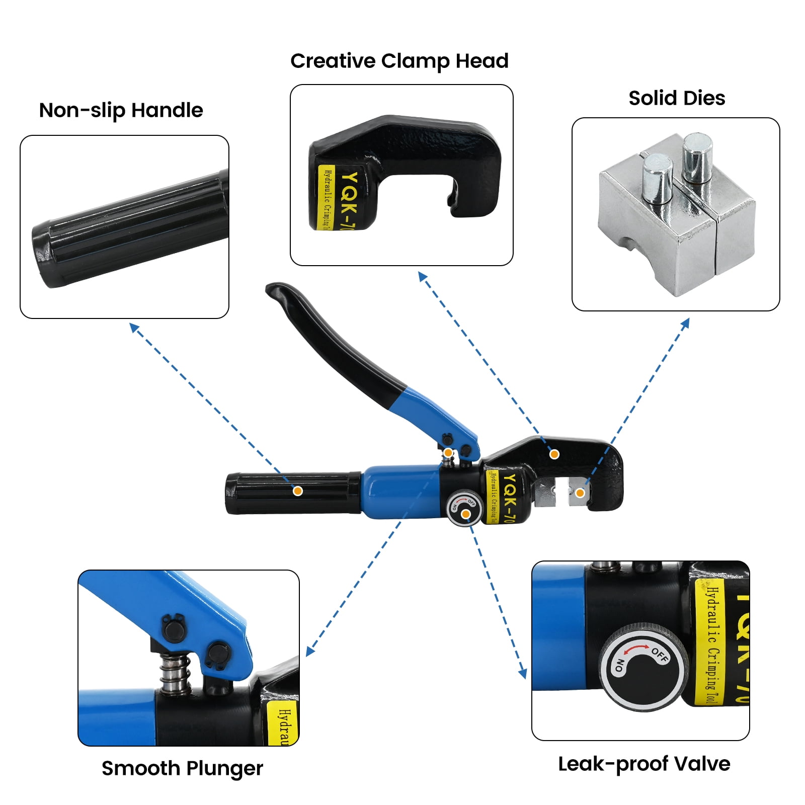 LCyindu 10T Hydraulic Crimping Tool 12 AWG to 2/0 AWG Battery Cable Crimper Tool Hydraulic Lug Crimper Electrical Terminal Wire Crimper with 9 Pairs of Dies Kit, Blue