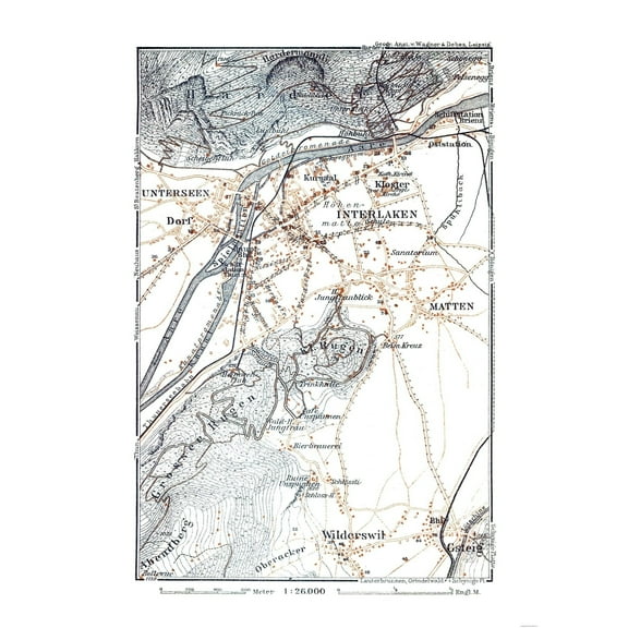 Historic Map - Interlaken Switzerland - Baedeker 1921 - 23 x 32.10 - Vintage Wall Art