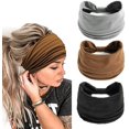thumbnail image 1 of Set de 3 diademas elásticas color gris café negro para mujer y niña para deporte y yoga., 1 of 4