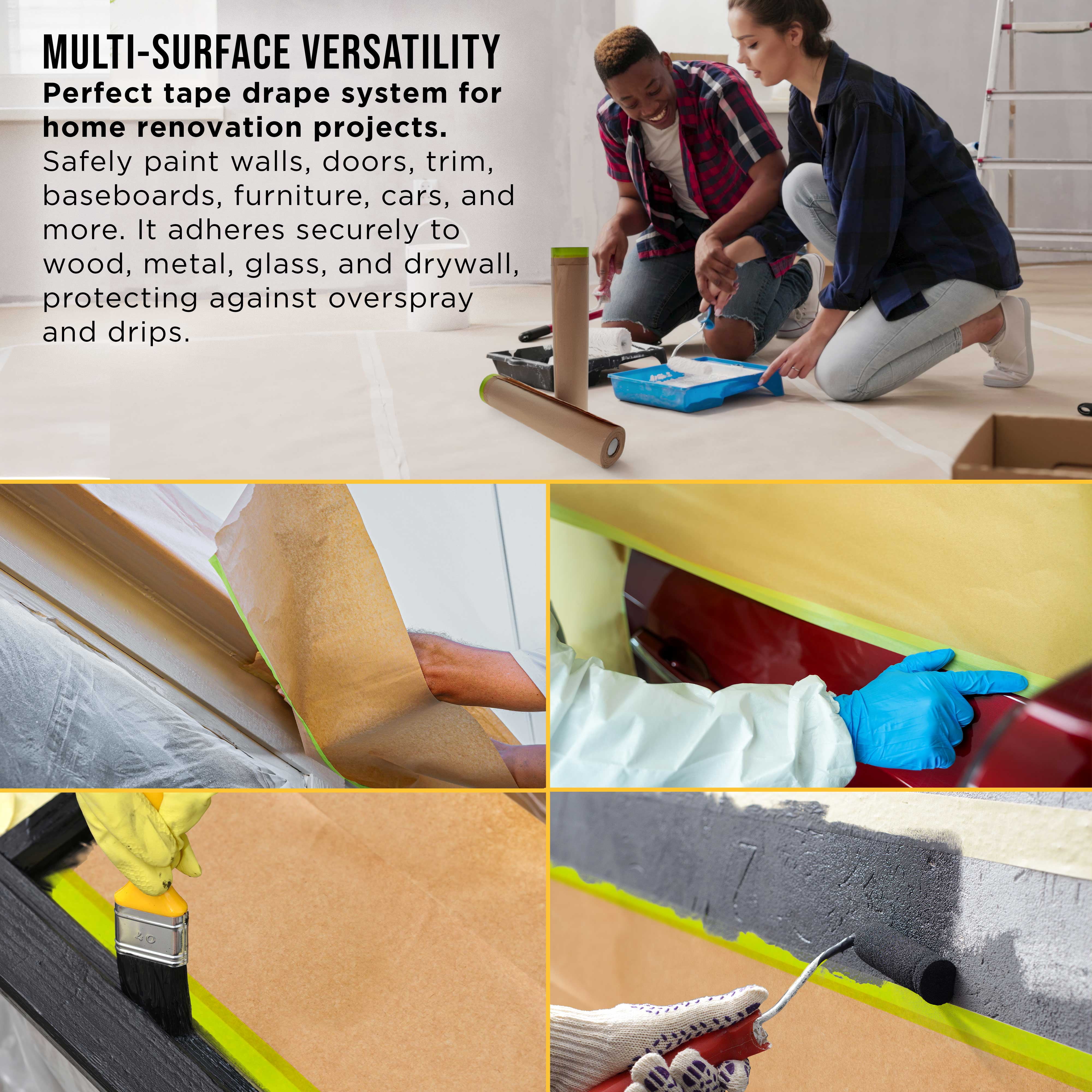 Dura-Gold Pre-Taped Masking Paper for Painting (24" x 50', 2 Rolls) - Tape and Drape Painters Paper, Protective Covering, Overspray Barrier for Home Renovation Projects, Walls Doors, Furniture, Cars