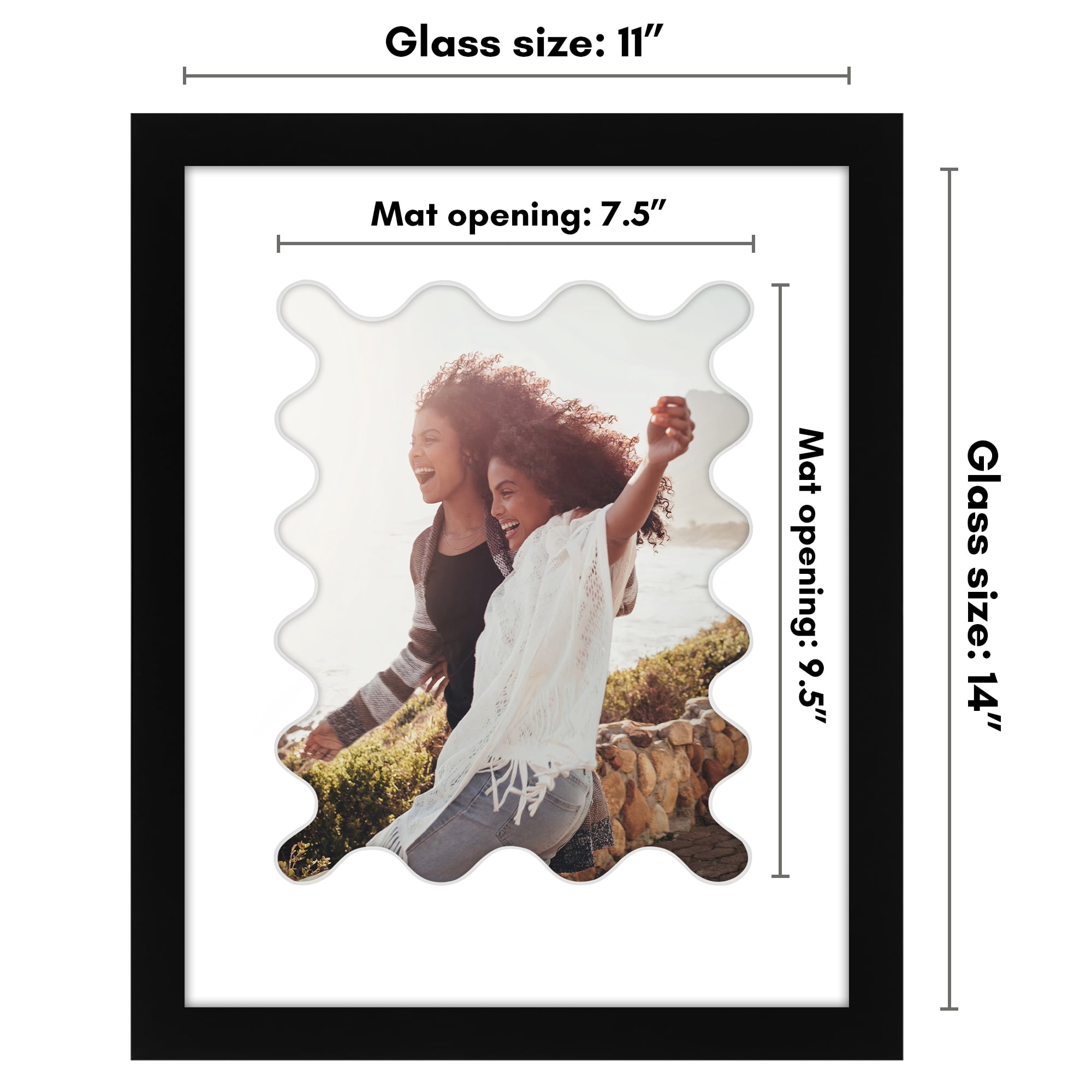Americanflat 11x14 Picture Framewith Wavy Mat Shatter-Resistant Glass elevate cherished photos - Black