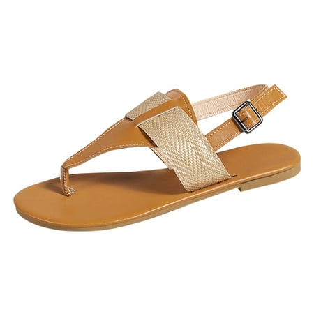 

sandals for Women Sandals For Women Ladies Flip Flops Flat Sandals Buckle Rome Shoes Colorblock Flat Thong Sandals PU Dress Sandals for Women Yellow