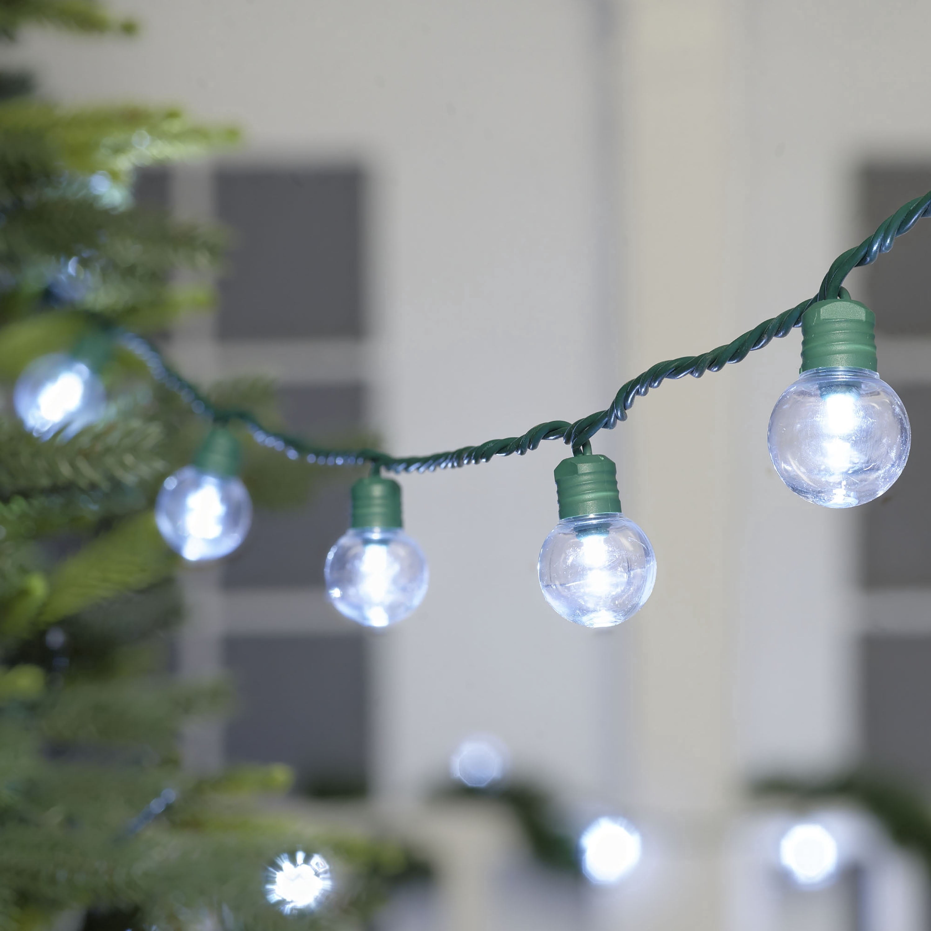 Indoor/Outdoor 100-Count LED Super Bright G30 Christmas String Lights, Cool White, Green Wire, 57', by Holiday Time