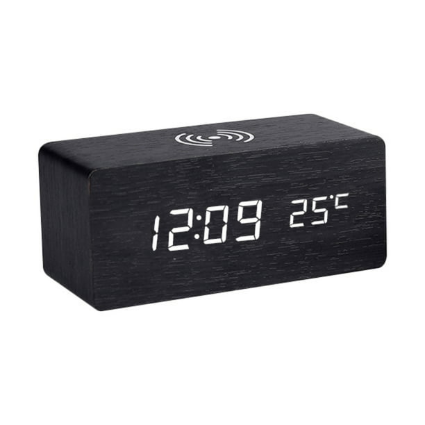 LED Electric Alarm Clock Digital Wooden Clocks with Phone Wireless ...