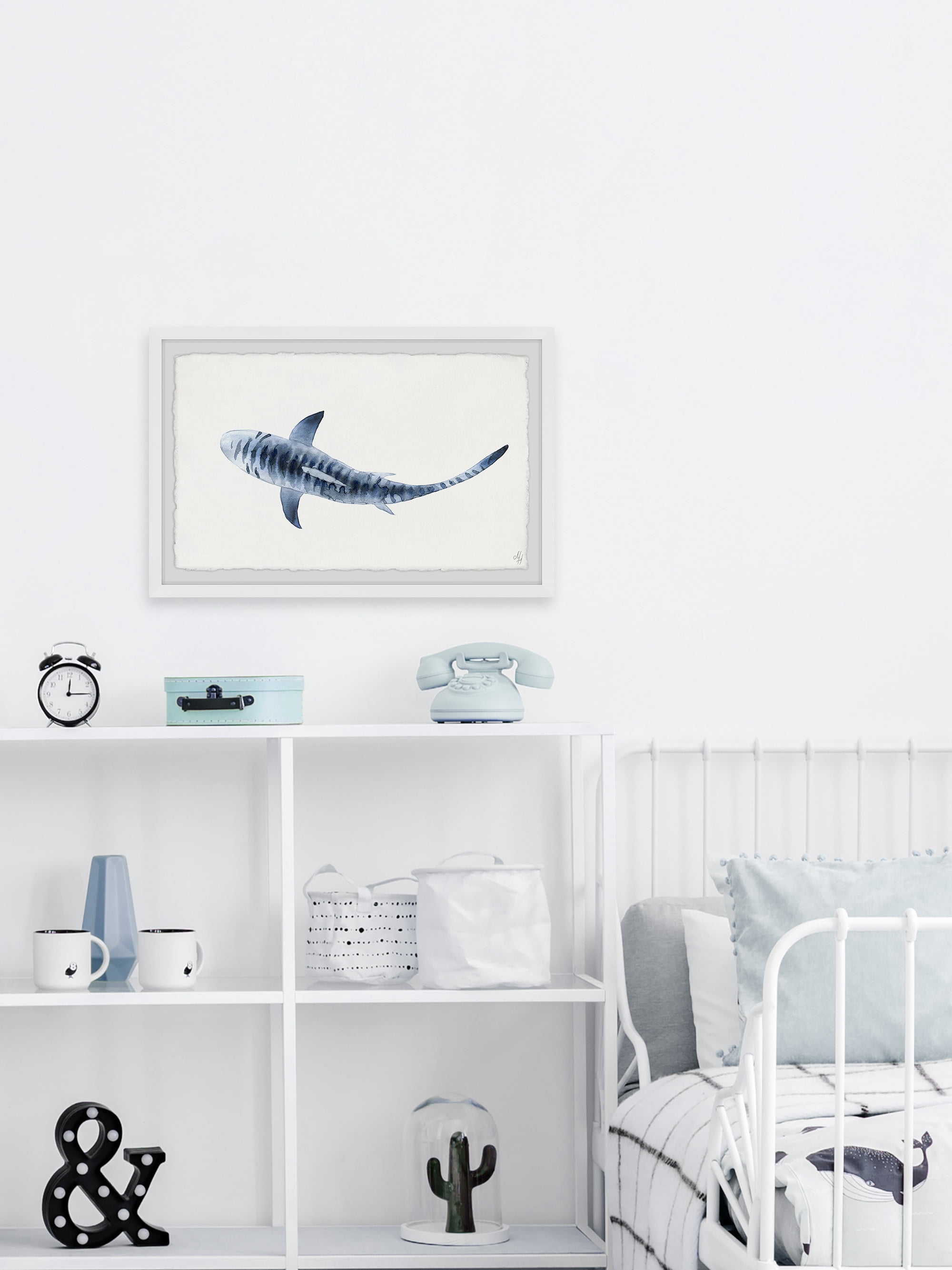 Marmont Hill Blue Striped Shark Framed Wall Art