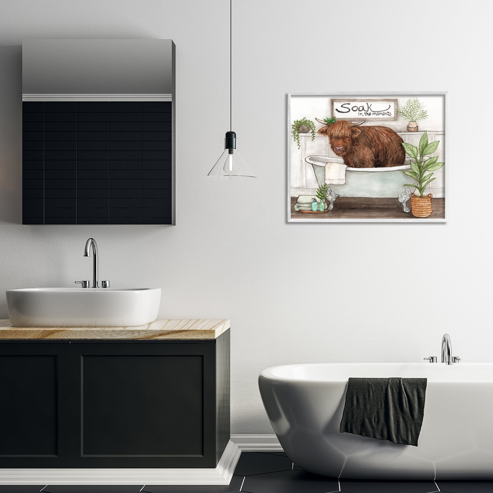 Soak In Moments Cattle White Framed Giclee Art, design by Melinda Hipsher