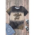 thumbnail image 2 of ABPHQTO Camiseta de cuello redondo con estampado blanqueado de letras de leopardo occidental gris para mujer, 2 of 5