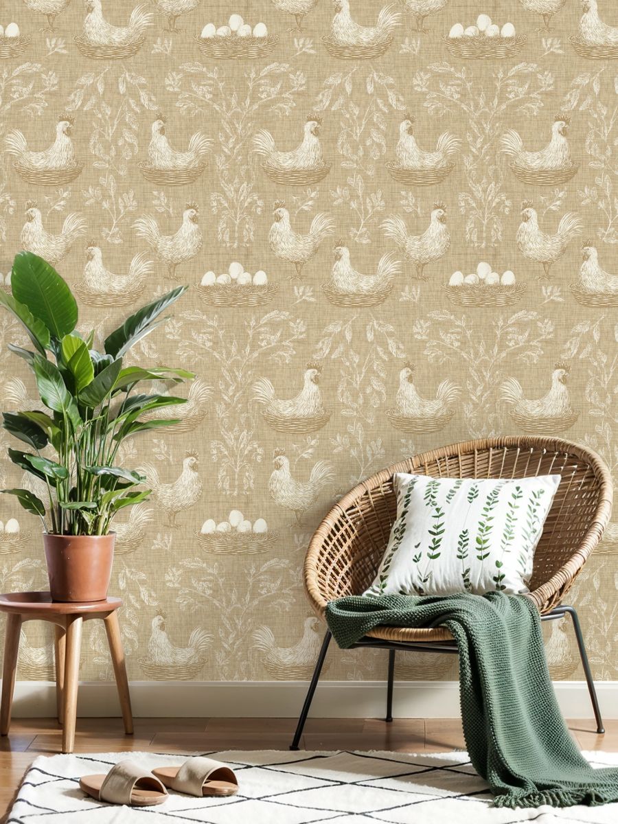 Peel and Stick Wallpaper 17.7in x 9.8ft Rustic Farmhouse Chicken Nesting Neutral Beige Contact Paper Vinyl Waterproof Self Adhesive Wall Paper for Bedroom Shelf Cabinet Renter Friendly