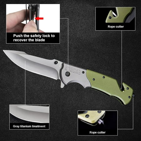 TRAHOO-Folding Pocket Knife Pocket Knives with G10 Handle Sharp Blade Pocket Knife for Men Camping Hunting Birthday Christmas Gifts for Men Green