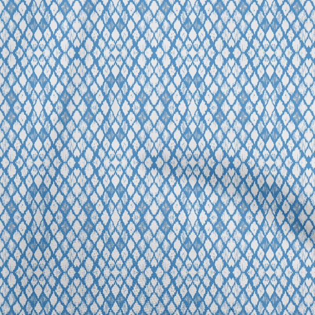 oneOone Polyester Lycra Medium Blue Fabric Ikat Sewing Craft Projects Fabric Prints By Yard 56 Inch Wide
