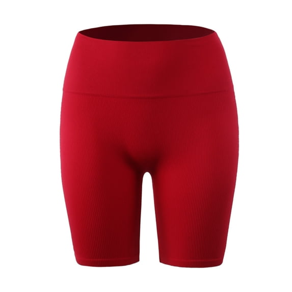 A2Y Women's Lightweight Mid Length High Waist Workout Seamless Ribbed Biker Shorts Red 2X3X
