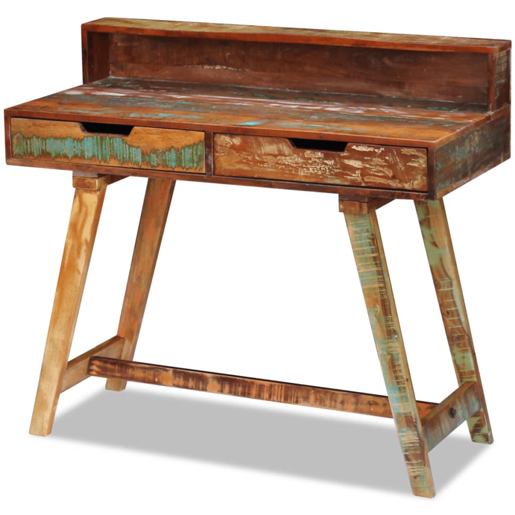 Kepooman Vintage Solid Reclaimed Wood Laptop Desk with 2 Drawers & Shelves for Home Office, Multi-color Kepooman Vintage Solid Reclaimed Wood Laptop Desk with 2 Drawers & Shelves for Home Office, Multi-color