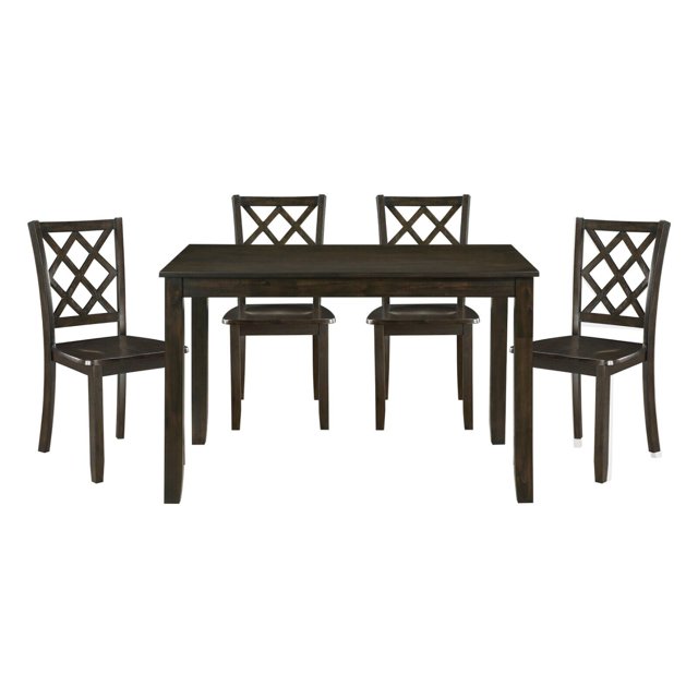 Transitional Classic 5pc Dining Set Table and 4 Chairs Set Charcoal Finish Wood Dining Room Kitchen Furniture Set