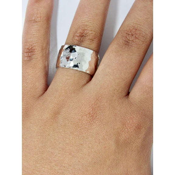 SS DESIGNS Hammered Wedding Bands Ring 11mm Wide Band | Textured Sterling Silver Ring for Men and Women | Handmade Hammered Finish Wedding Ring | Unique Christmas Gift