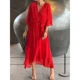 thumbnail image 1 of Vestido cruzado con cuello en V para mujer, jersey de media manga de murciélago, dobladillo de malla transparente, vestido elástico de cintura alta para viajes, 1 of 5