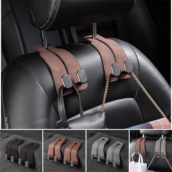 2 Pack Car Seat Headrest Hooks, Leather Car Back Seat Hanger Hooks for Purse Bags Grocery Organizer Universal Auto Seat Storage Hook Interior Accessories