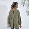 thumbnail image 3 of Pompotops Blouse à Manches Longues Col Rond Lanterne pour Femmes, 3 of 8