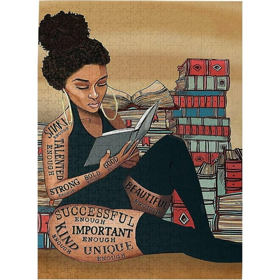 I Love Book Puzzle - African Woman Art, Black Wall Art, Book Gifts, Jigsaw Puzzle 500 Pieces