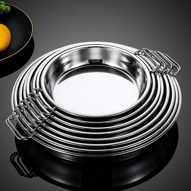 OULII plate reusable Stainless Steel Plate Silver 1Pack for Serving Salads at Special Occasions