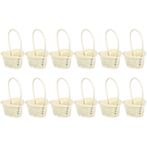 GAXIRE 12Pcs Heart-Shaped Woven Baskets with Handles, Wicker and Plastic, Decorative Storage for Home, Garden, and Picking