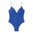 thumbnail image 4 of UTSJKR Women's V-Neck Cutout One-Piece Swimsuit, Ruched Tummy Control Bathing Suit with Racerback Straps Blue XL, 4 of 7