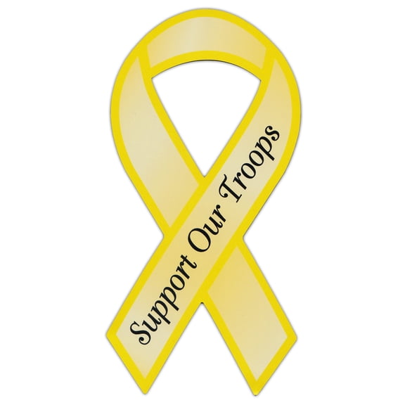 Ribbon Shaped Yellow Military Magnet - Support Our Troops - Cars, Trucks, SUVs, Refrigerators