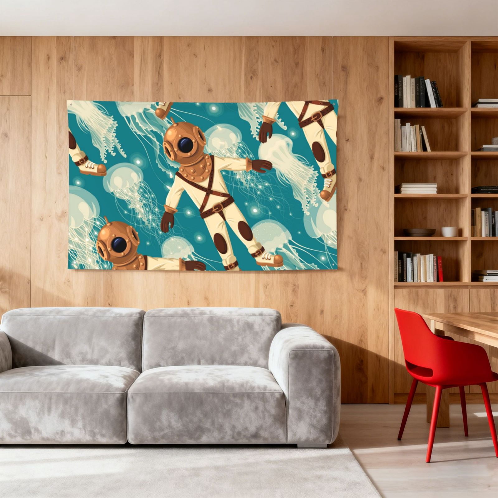 Diver And Jellyfish Four Hole Decorated Banner Flag for Garden Yard Home Decoration Indoor Outdoor 4x6 Ft