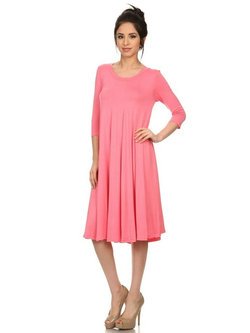 Women's Casual Loose Fit 3/4 Sleeve Jersey Knit A-Line Solid Midi Dress -  Walmart.com
