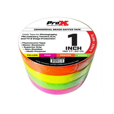 ProX XGF-160FLX4, 4-Pack 1-inch 60YD Multi Colour Fluorescent Commercial Grade Gaffer Roll Tape - 180Ft