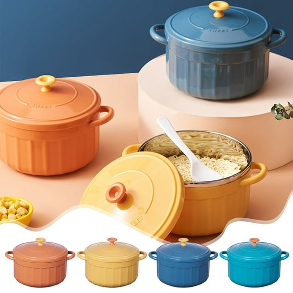 Bol Isolé pour Nouilles Instantanées / Bol à Soupe Résistant à la Chaleur de 850 ml / Construction en Acier Inoxydable et Plastique / Diamètre de 13,7 cm / Bleu Pâle, Bleu, Jaune, Orange