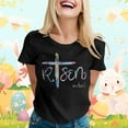thumbnail image 2 of Alun Easter T Shirts for Women He Is Risen T-Shirt Crewneck Short Sleeve Easter Gift Bible Verse Tee Tops Ladies Casual Letter Print Festival Stylish Outfit Black XL, 2 of 5