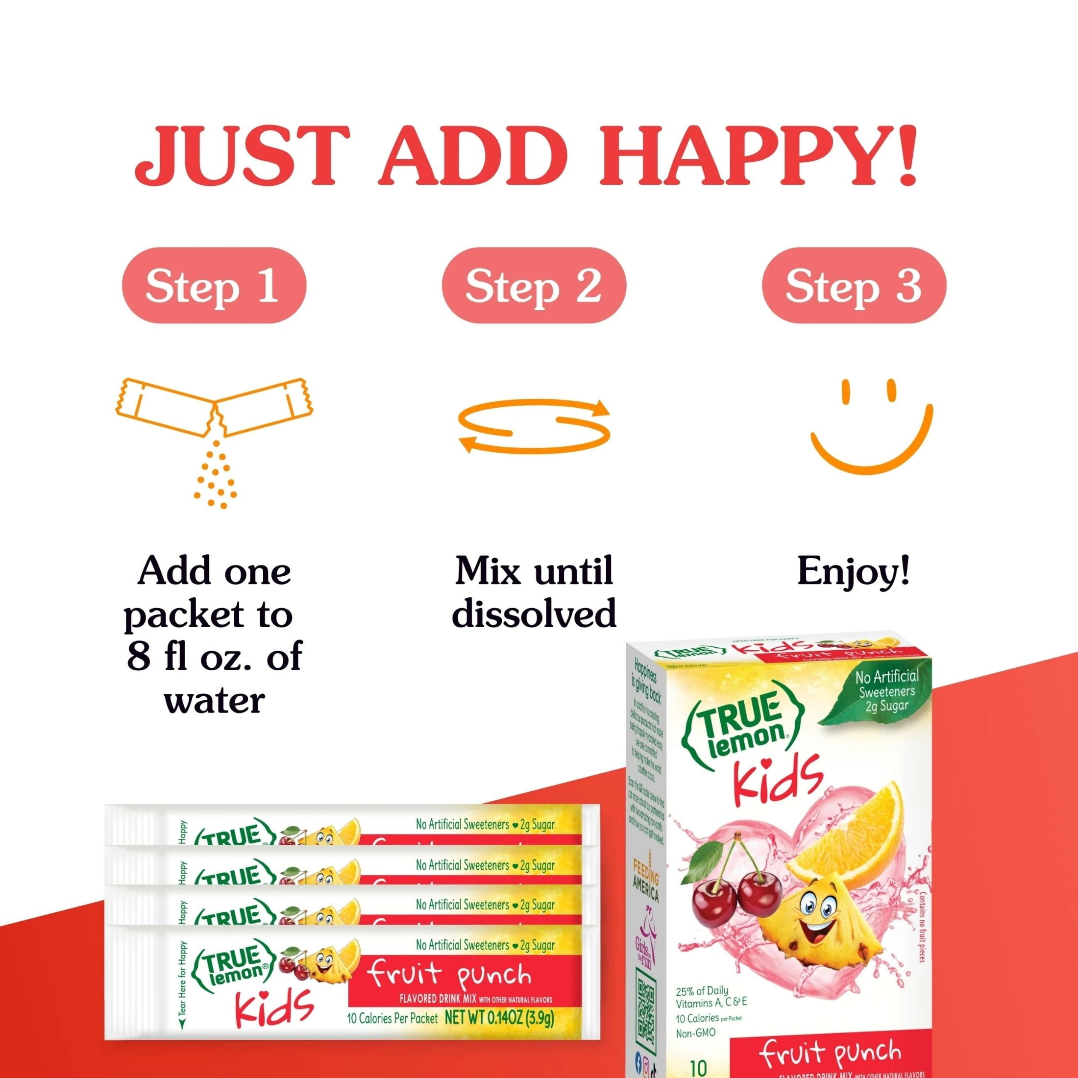 (12 pack) True Lemon Kids Fruit Punch Powdered Drink Mix, Low Sugar, No Artificial Sweeteners, 10 Count Box