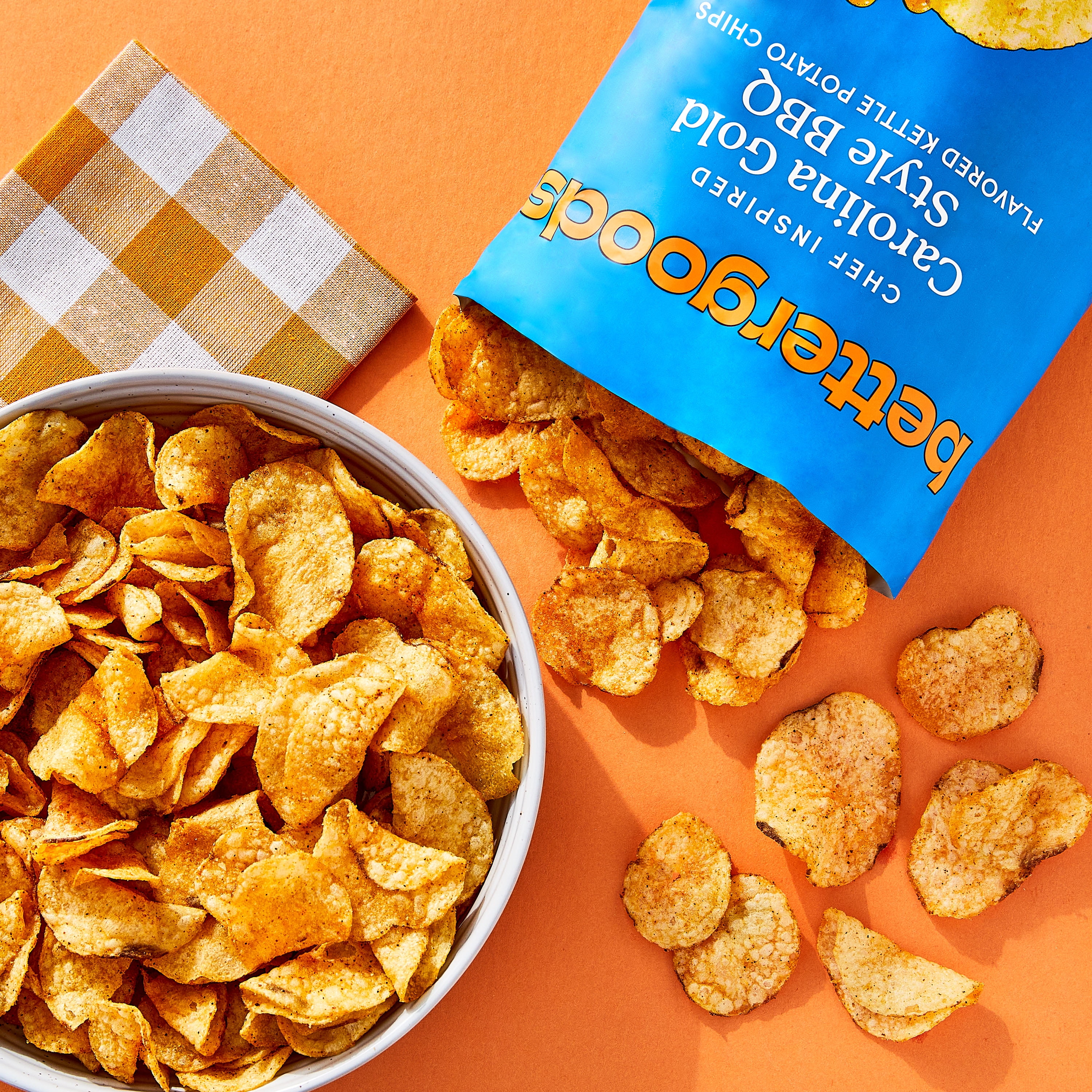 (6 pack) bettergoods Chef Inspired Carolina Gold Style BBQ Flavored Kettle Potato Chips, 8 oz (P65)