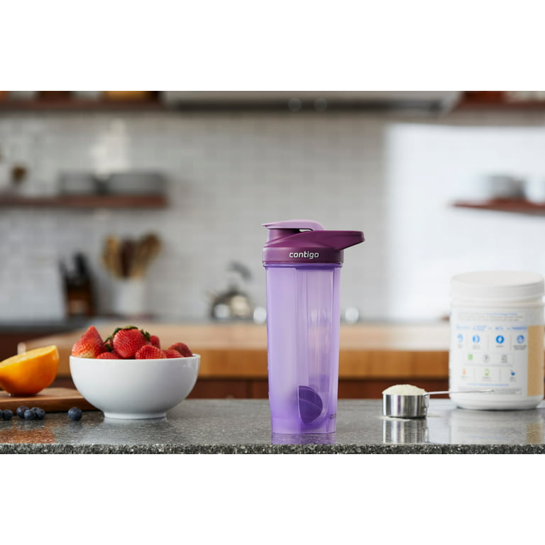  Contigo Fit Shake & Go 2.0 Shaker Bottle with Leak-Proof Lid,  28oz Gym Water Bottle with Whisk and Carabiner Handle, Dishwasher Safe Mixer  Bottle, Blue Poppy/Dragonfruit: Home & Kitchen