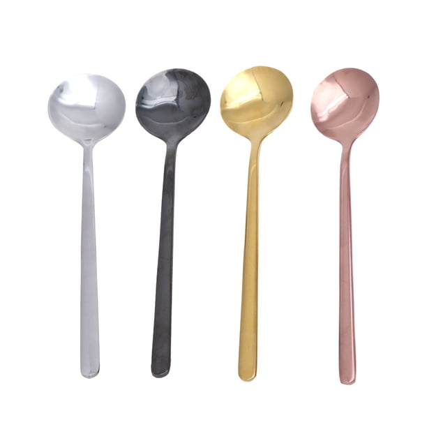4Pcs Cuchara de café de acero inoxidable 304 Cuchara de postre creativa Cuchara agitadora Cuchara redonda pequeña (13 cm)
