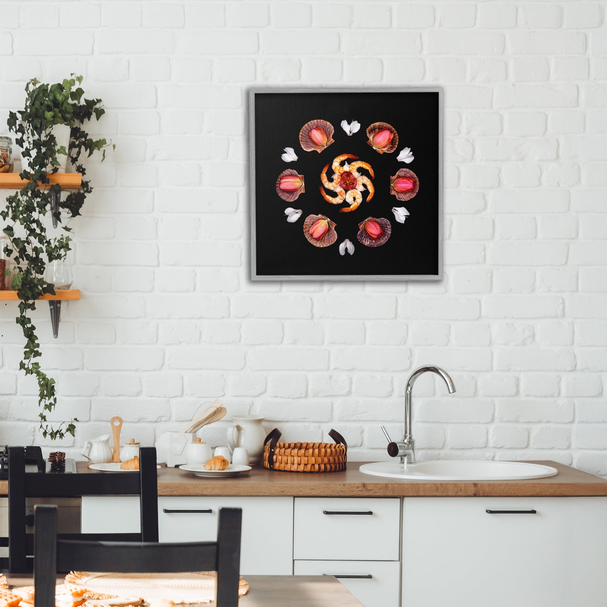 Stupell Industries Seashells & Tulips Symmetry Gray Framed Giclee Art, design by Beth Adoette