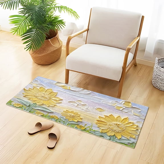 Sunflowers 3D Embossed Oil Painting Plush Carpet Non Slip Runner Rug Absorbent Bath Mat 39" x 20"