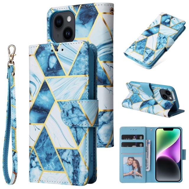 Compatible with iPhone 14 Premium Vintage PU Leather Magnetic Closure Case with Strap Flip Cover