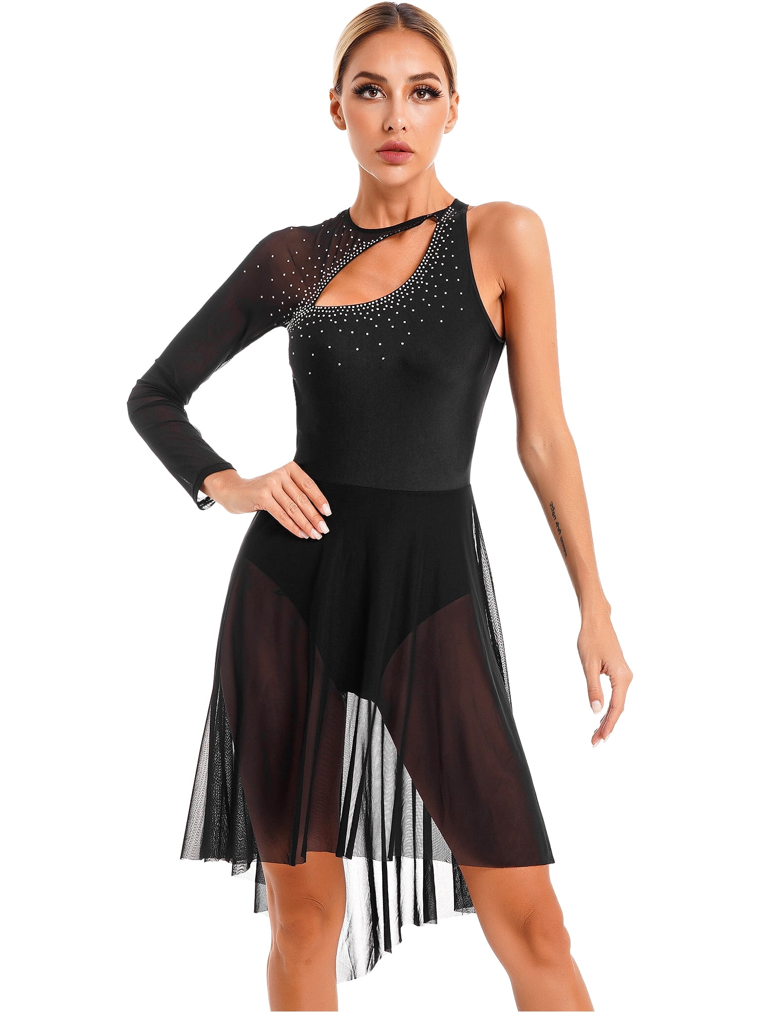 IEFIEL Womens Sheer Mesh Lyrical Contemporary Dance Leotard with ...