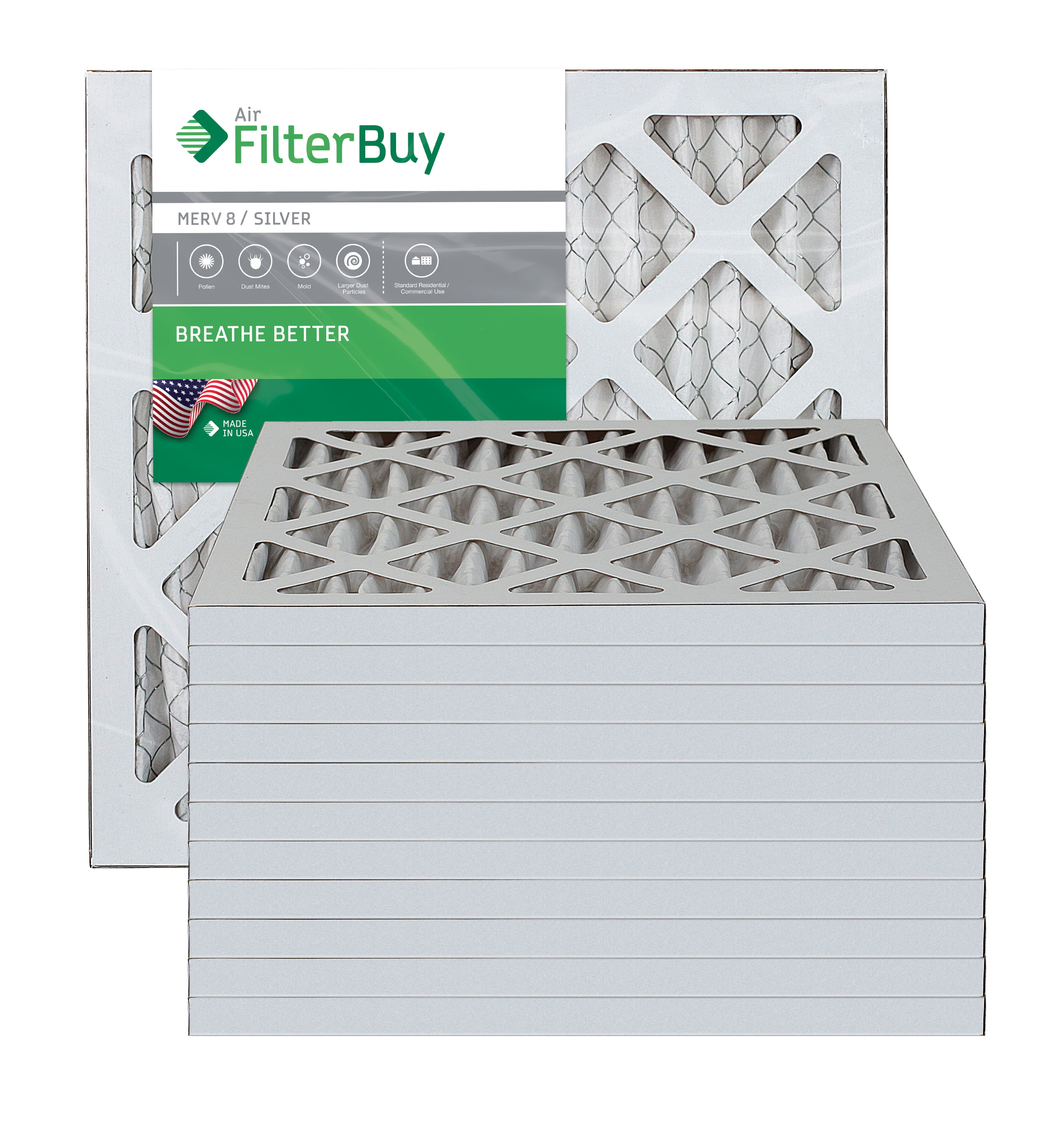 Pack of 2 Filters Silver 13x18x1 FilterBuy 13x18x1 MERV 8 Pleated AC Furnace Air Filter,