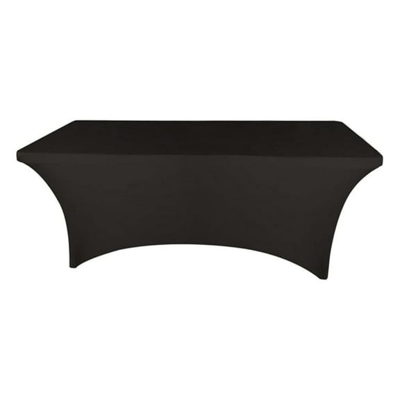 8ft Black Spandex Table Cover - Rectangular Stretch Fitted Tablecloth for 30x96in Folding Tables - Banquet, Party, Patio - Wrinkle Resistant