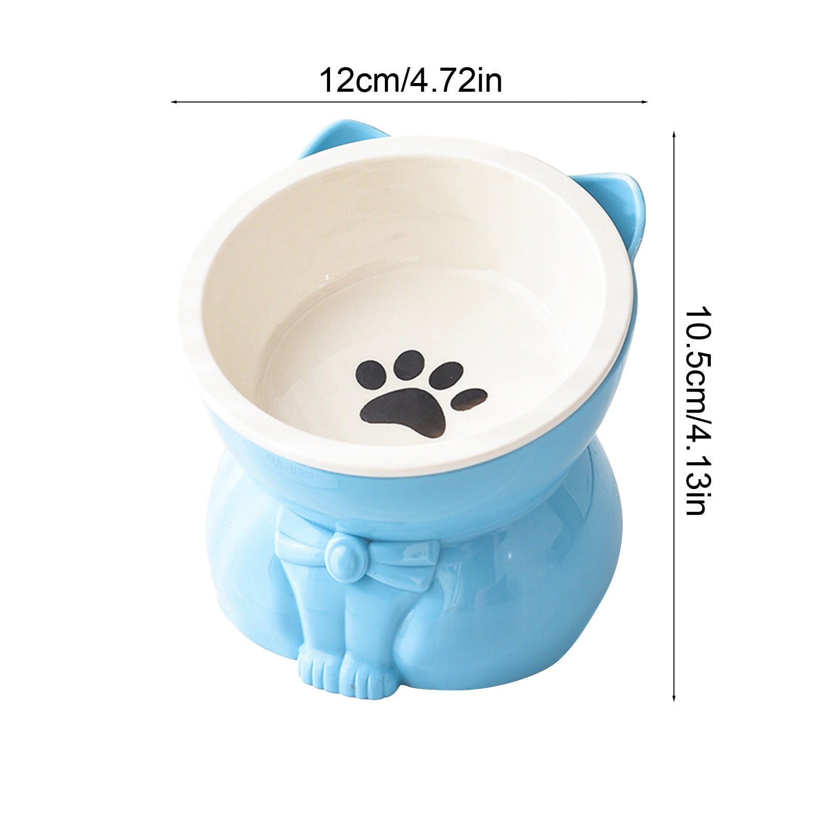 Elevated Cat Food & Water Bowl, 250ml Large Capacity Raised Whisker-Friendly Anti-Tip Plastic Feeding Bowl for Cats, Cute Blue Pet Bowl (1pc, Non-Dishwasher Safe)