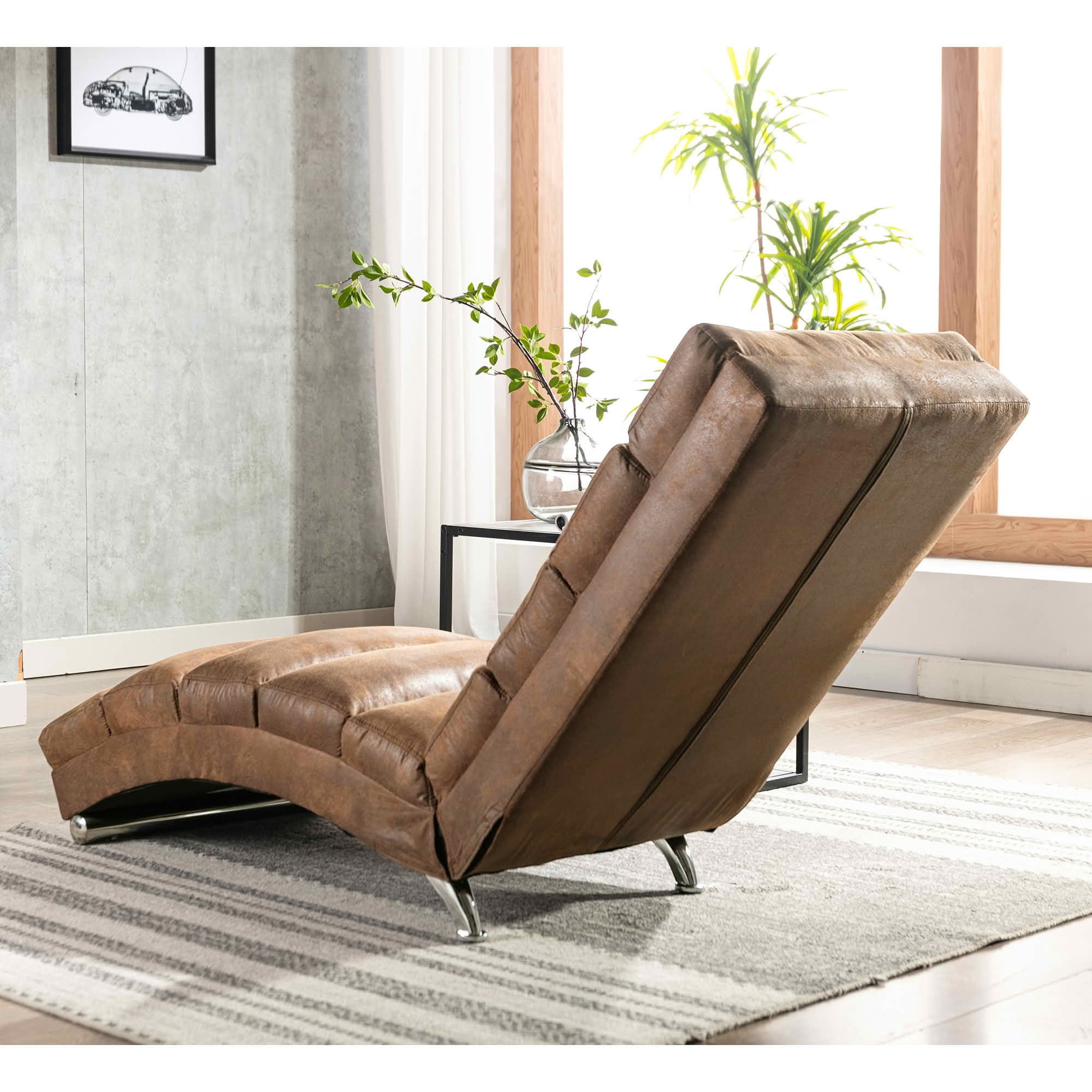 MAYEERTY Vibrating Upholstered Chaise Lounge Chair, Ergonomic Fixed Back Fabric Recliner Sofa with Side Pocket Remote Control for Living Room Bedroom