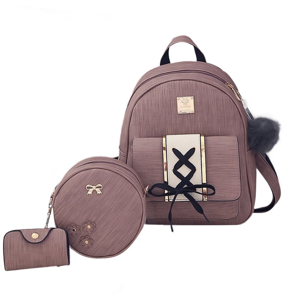 Mochila estilo coreano Fiudx moda mujer bolso color sólido conjunto de tres piezas