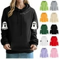 thumbnail image 4 of JSheng Halloween Printed Hoodies for Women Ladies' Long sleeve Hooded Printing Drawstring Comfy Sweatshirts Purple S, 4 of 4