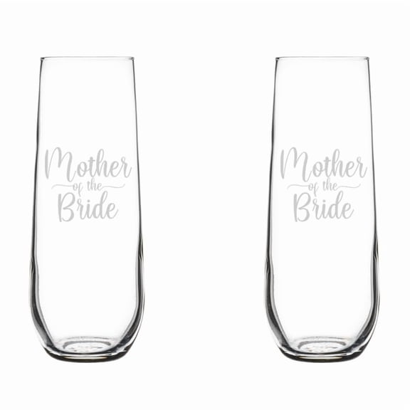 Set of 2 Glass Champagne Flutes Sparkling Wine Glasses Gift Mother Of The Bride (8.5 oz Stemless)