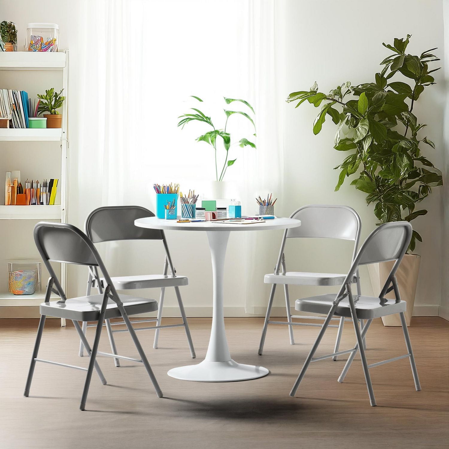 Ensemble de 4 chaises de salle à manger Homy Casa - Chaises pliantes robustes, couleurs Morandi tendance pour la maison et le travail, bleu/rose/gris